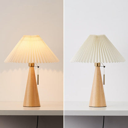 Japanese Minimalist Vintage Pleated Wooden LED Table Lamp