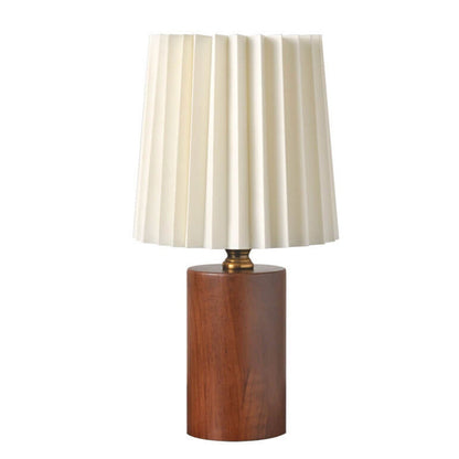 Vintage Korean Pleated Wood Base Table Lamp