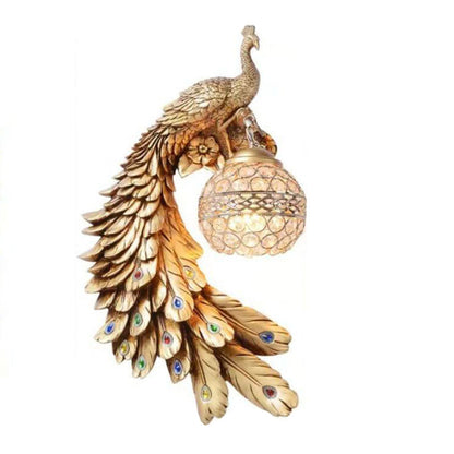 Vintage Resin Peacock Ball Shade Wall Sconce Lamp