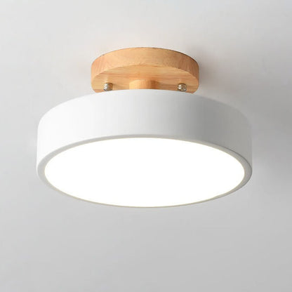 Semi Flush Nordic LED Ceiling Light Round Wooden