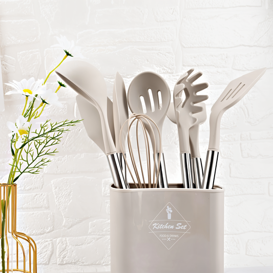 12 Piece Kitchen Utensil Set With Holder Heat Resistant Cooking Tools