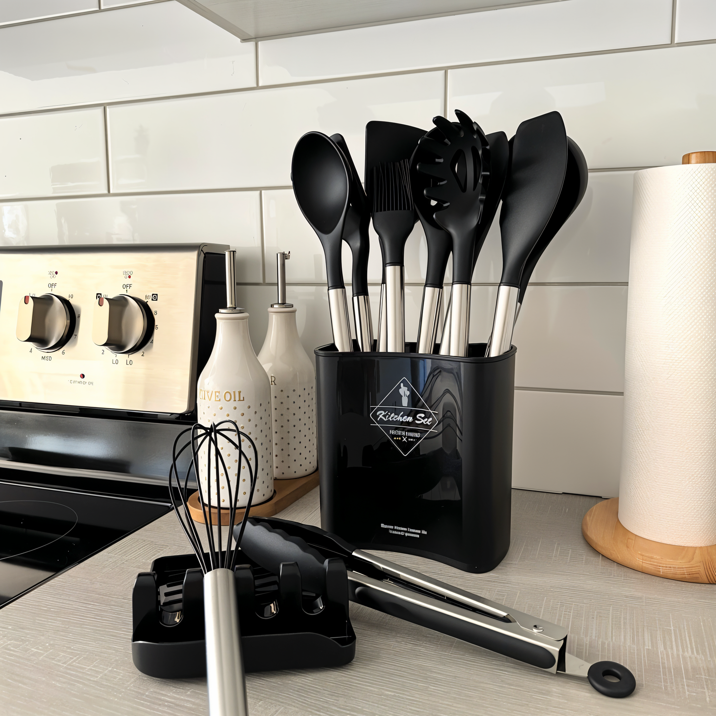 12 Piece Kitchen Utensil Set With Holder Heat Resistant Cooking Tools
