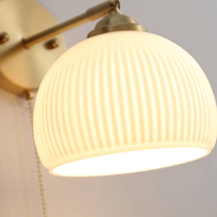 Nordic Striped Milk White Glass Pull Cord Wall Sconce Lamp