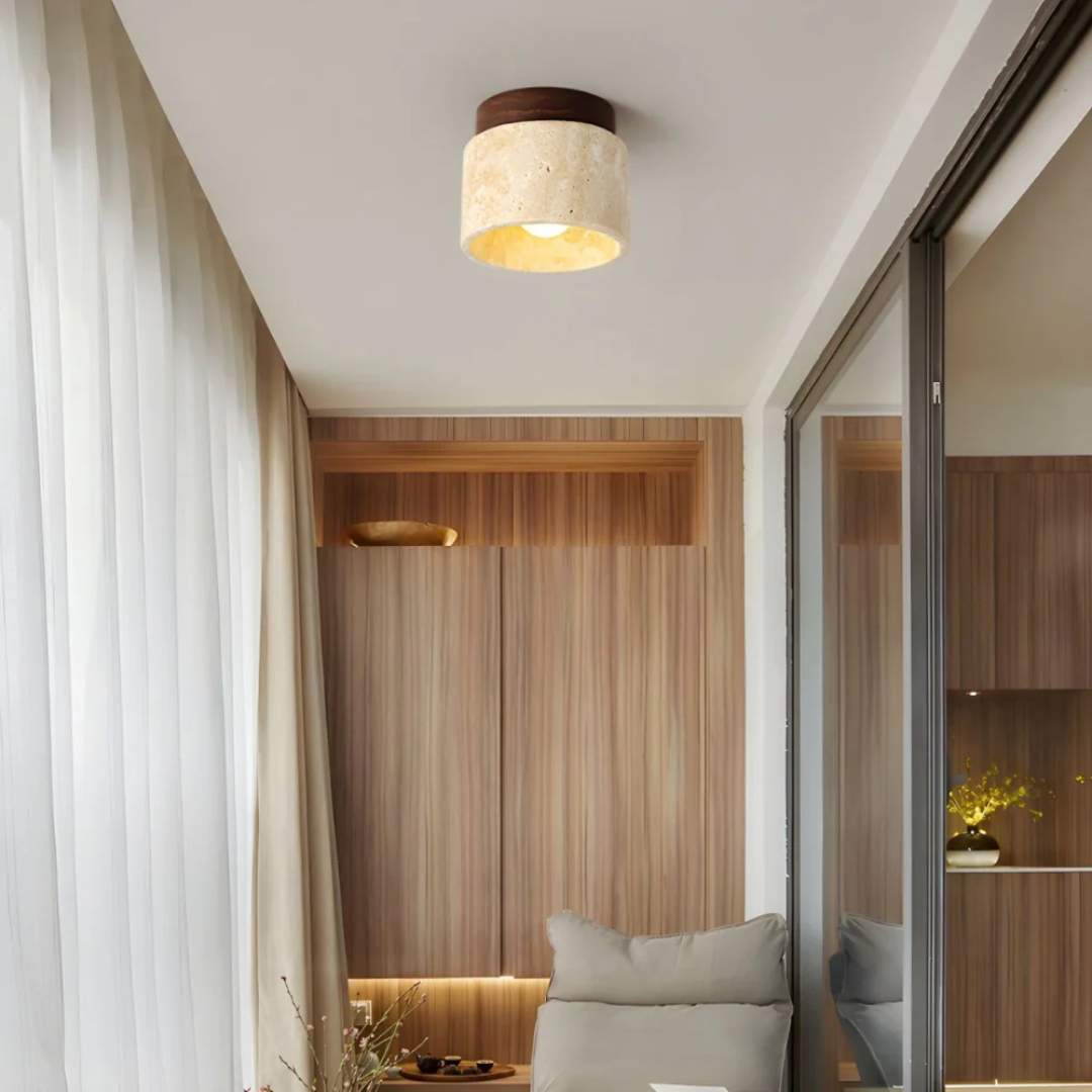 Japandi Ceiling Light | Compact Cylinder Flush Mount
