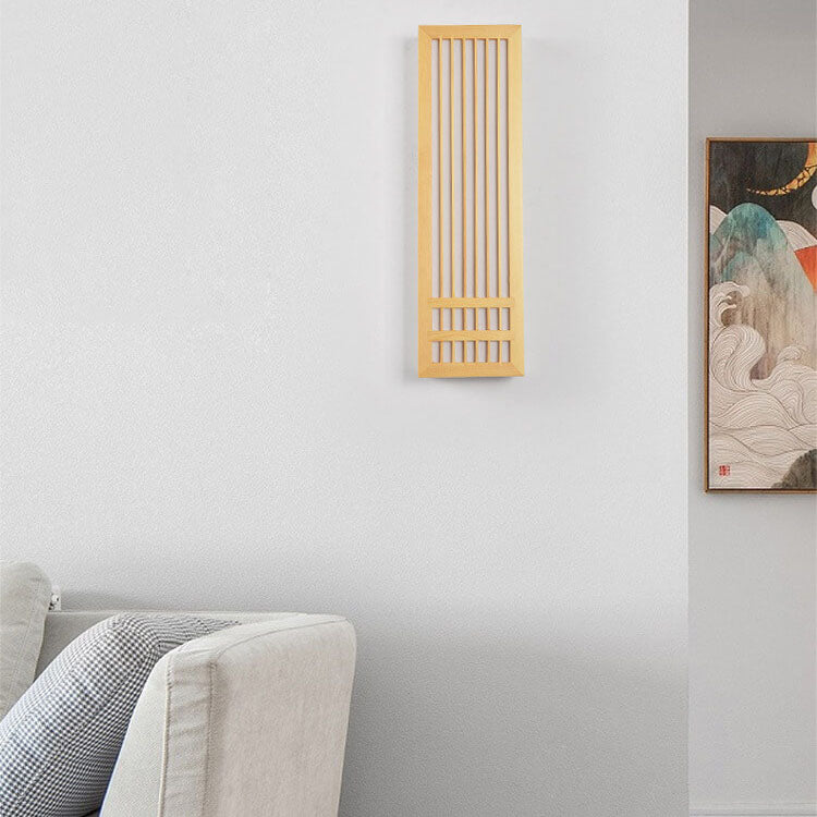 Simple Wood Rectangular Japanese Wall Sconce Lamp