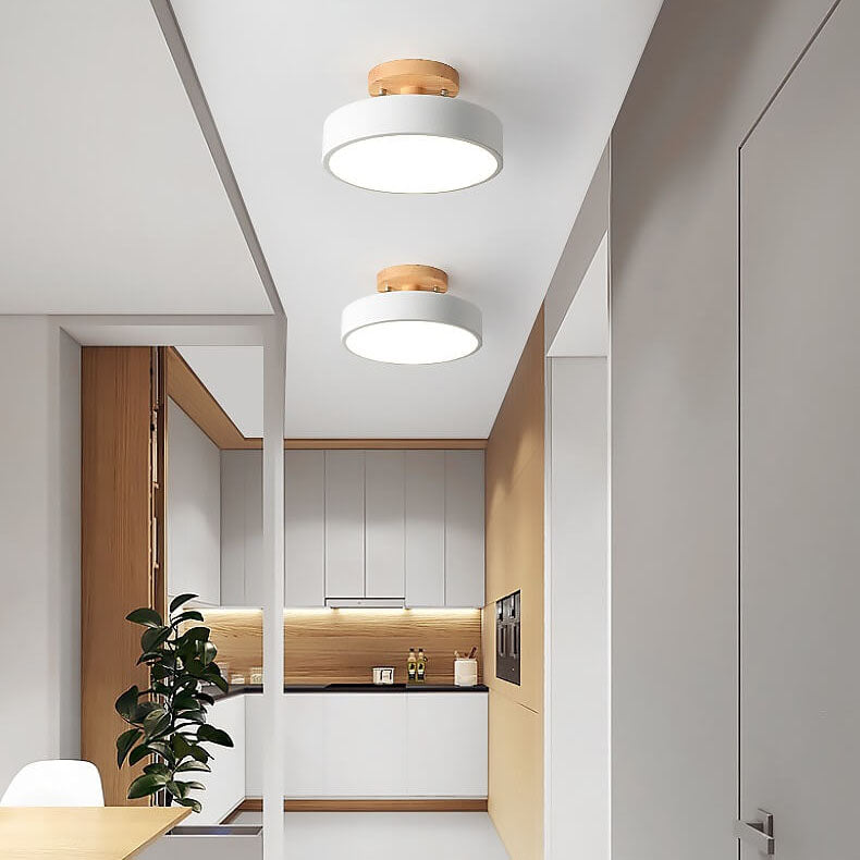 Semi Flush Nordic LED Ceiling Light Round Wooden