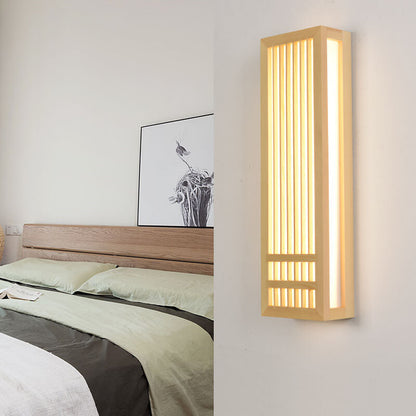 Simple Wood Rectangular Japanese Wall Sconce Lamp