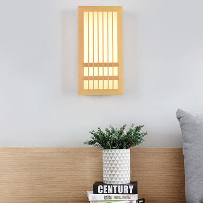 Simple Wood Rectangular Japanese Wall Sconce Lamp