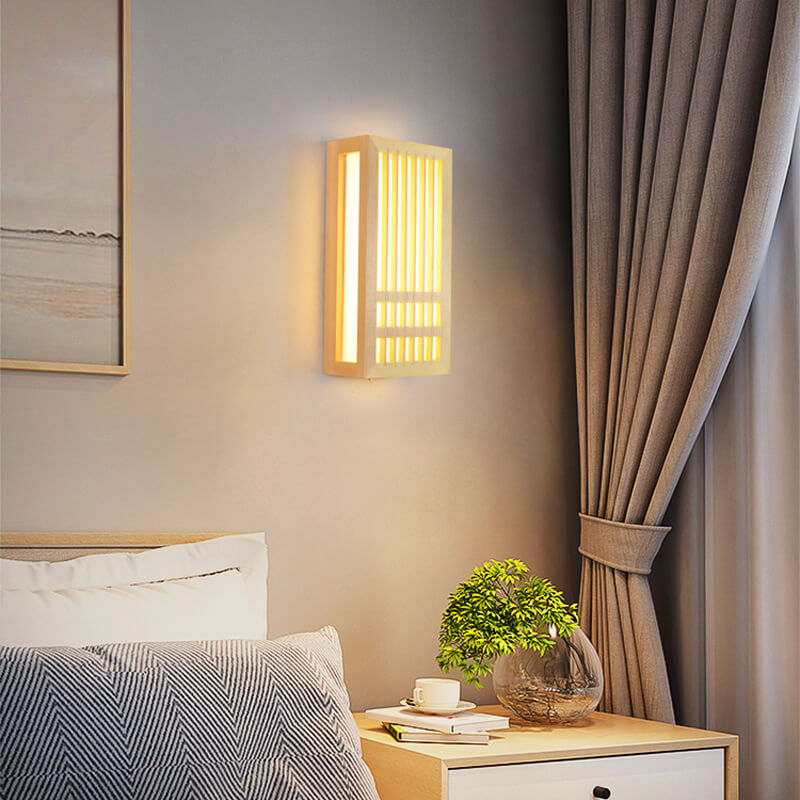 Simple Wood Rectangular Japanese Wall Sconce Lamp
