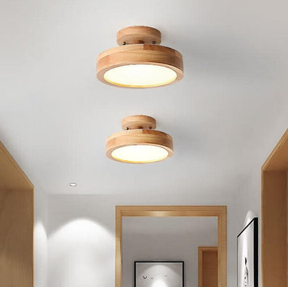 Semi Flush Nordic LED Ceiling Light Round Wooden