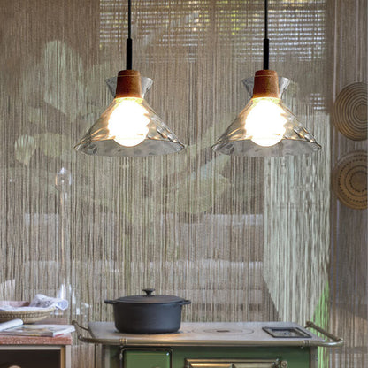 Nordic Clear Rippled Glass Shaded Pendant Light