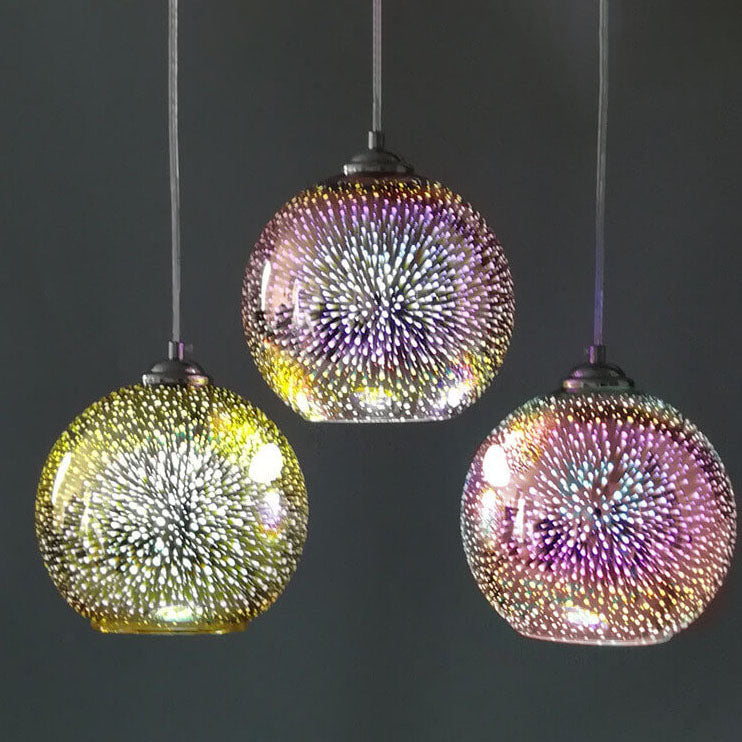 Modern Spherical Pendant Light | 3D Fireworks Glass Shade