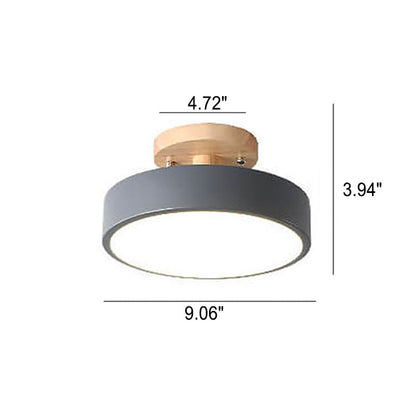 Semi Flush Nordic LED Ceiling Light Round Wooden
