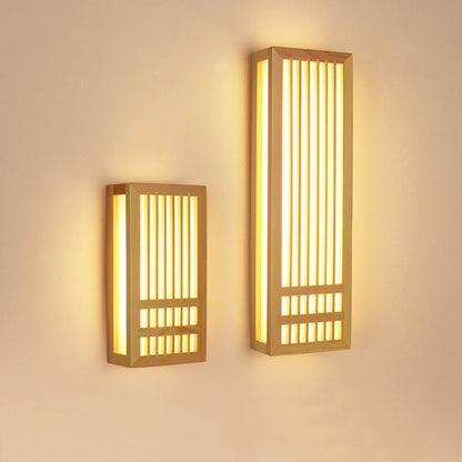 Simple Wood Rectangular Japanese Wall Sconce Lamp