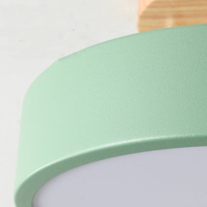 Semi Flush Nordic LED Ceiling Light Round Wooden