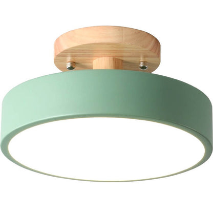 Semi Flush Nordic LED Ceiling Light Round Wooden