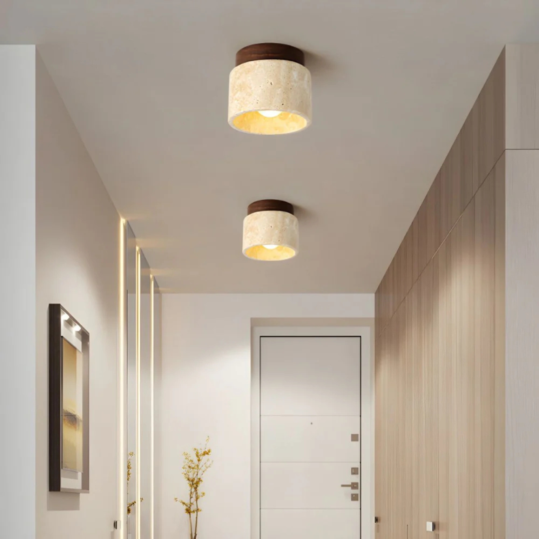 Japandi Ceiling Light | Compact Cylinder Flush Mount