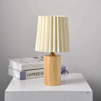 Vintage Korean Pleated Wood Base Table Lamp