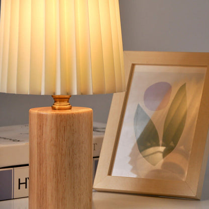 Vintage Korean Pleated Wood Base Table Lamp