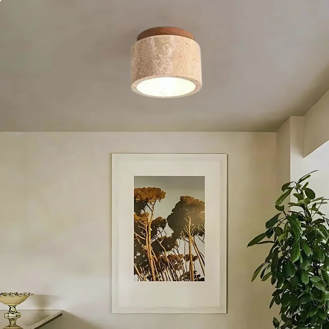 Japandi Ceiling Light | Compact Cylinder Flush Mount