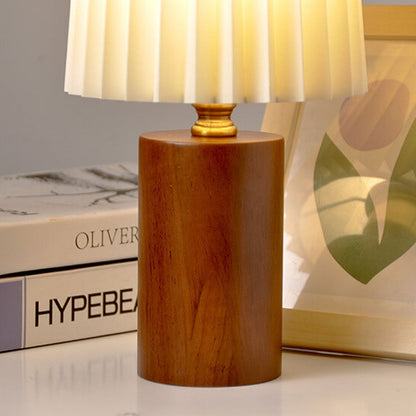 Vintage Korean Pleated Wood Base Table Lamp
