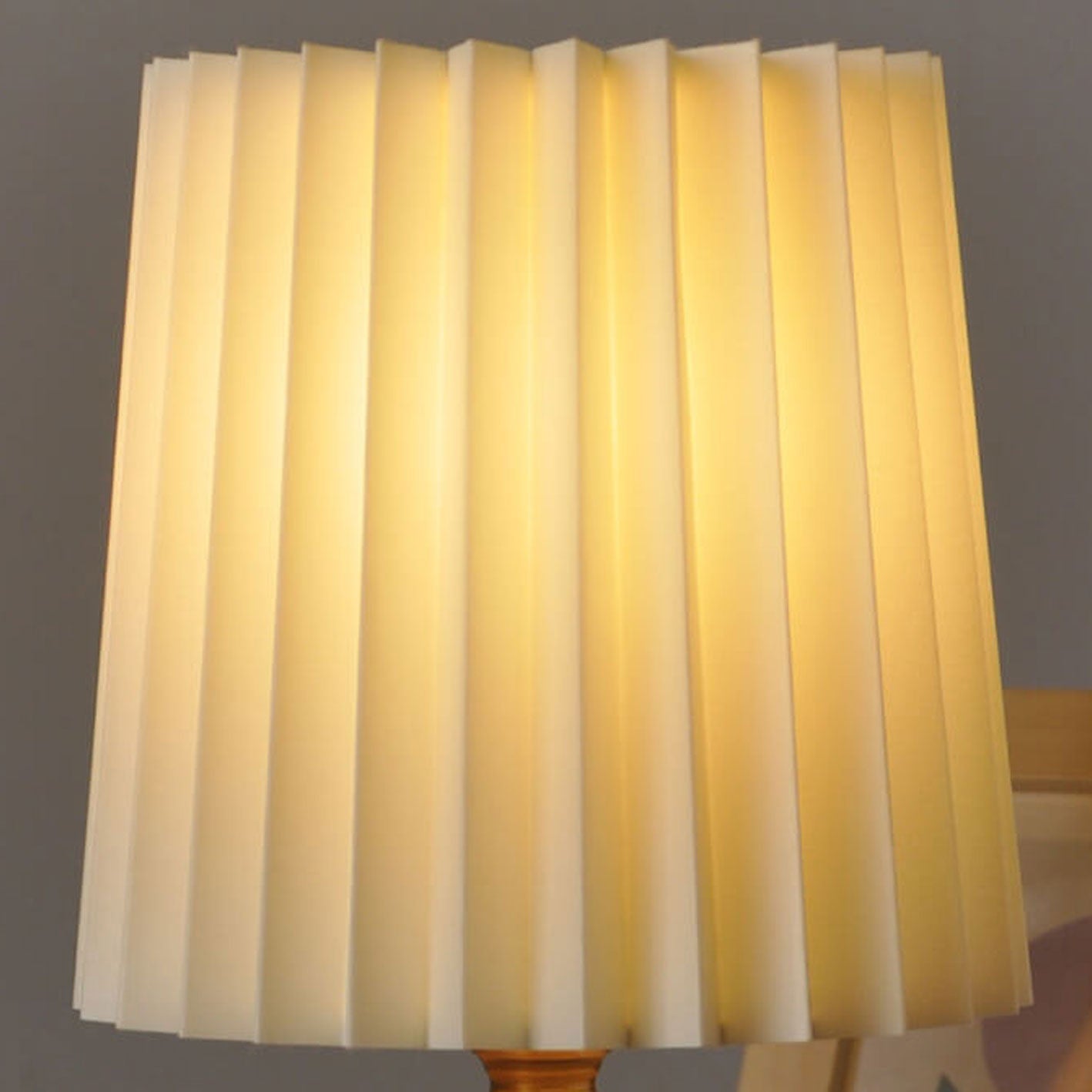 Vintage Korean Pleated Wood Base Table Lamp