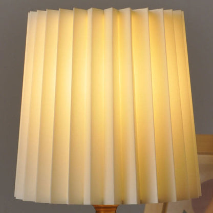 Vintage Korean Pleated Wood Base Table Lamp