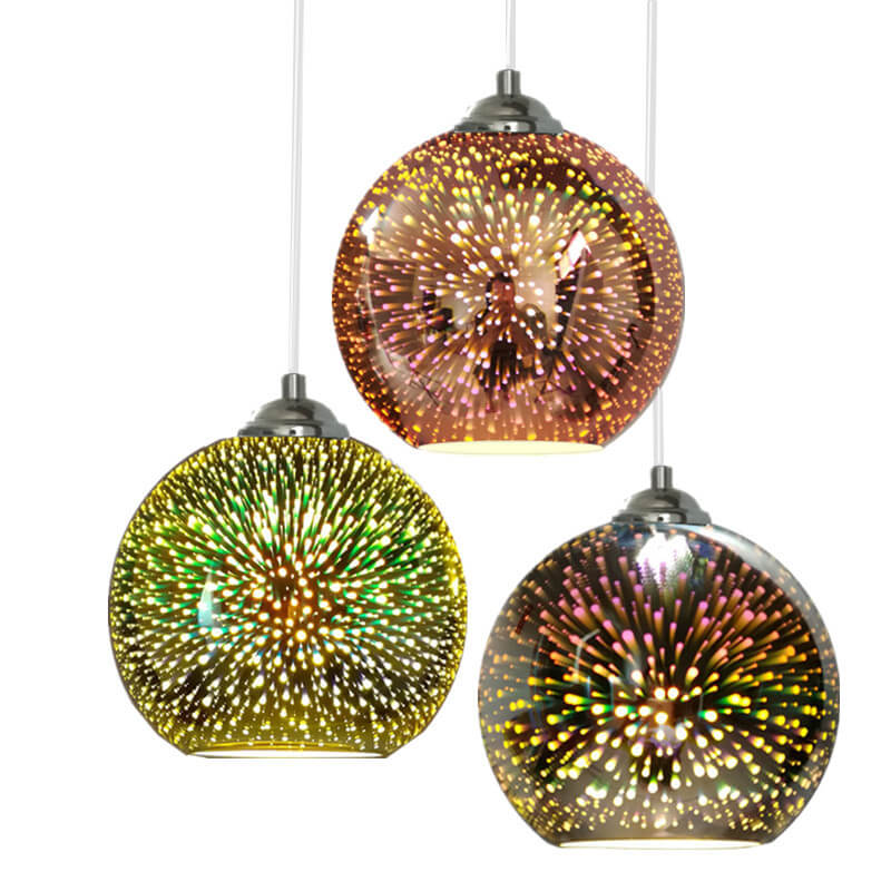 Modern Spherical Pendant Light | 3D Fireworks Glass Shade