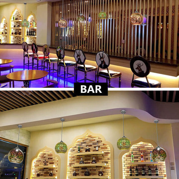 Modern Spherical Pendant Light | 3D Fireworks Glass Shade
