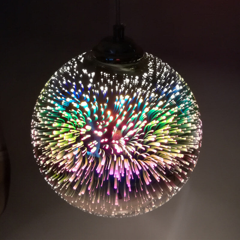 Modern Spherical Pendant Light | 3D Fireworks Glass Shade