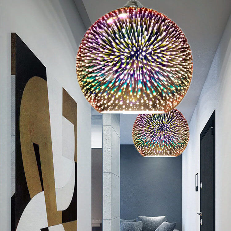 Modern Spherical Pendant Light | 3D Fireworks Glass Shade