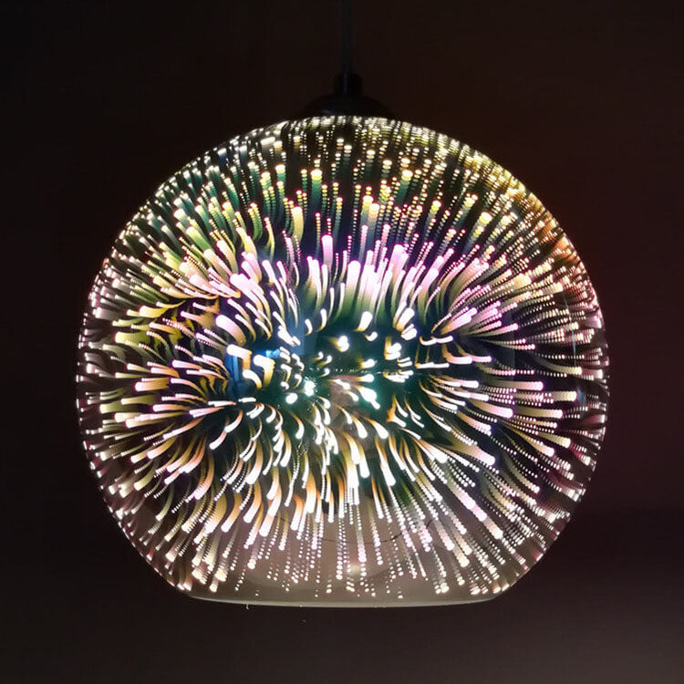 Modern Spherical Pendant Light | 3D Fireworks Glass Shade
