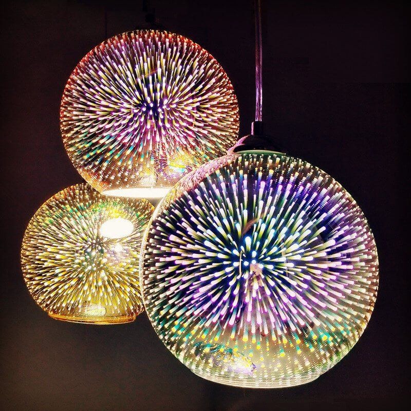 Modern Spherical Pendant Light | 3D Fireworks Glass Shade