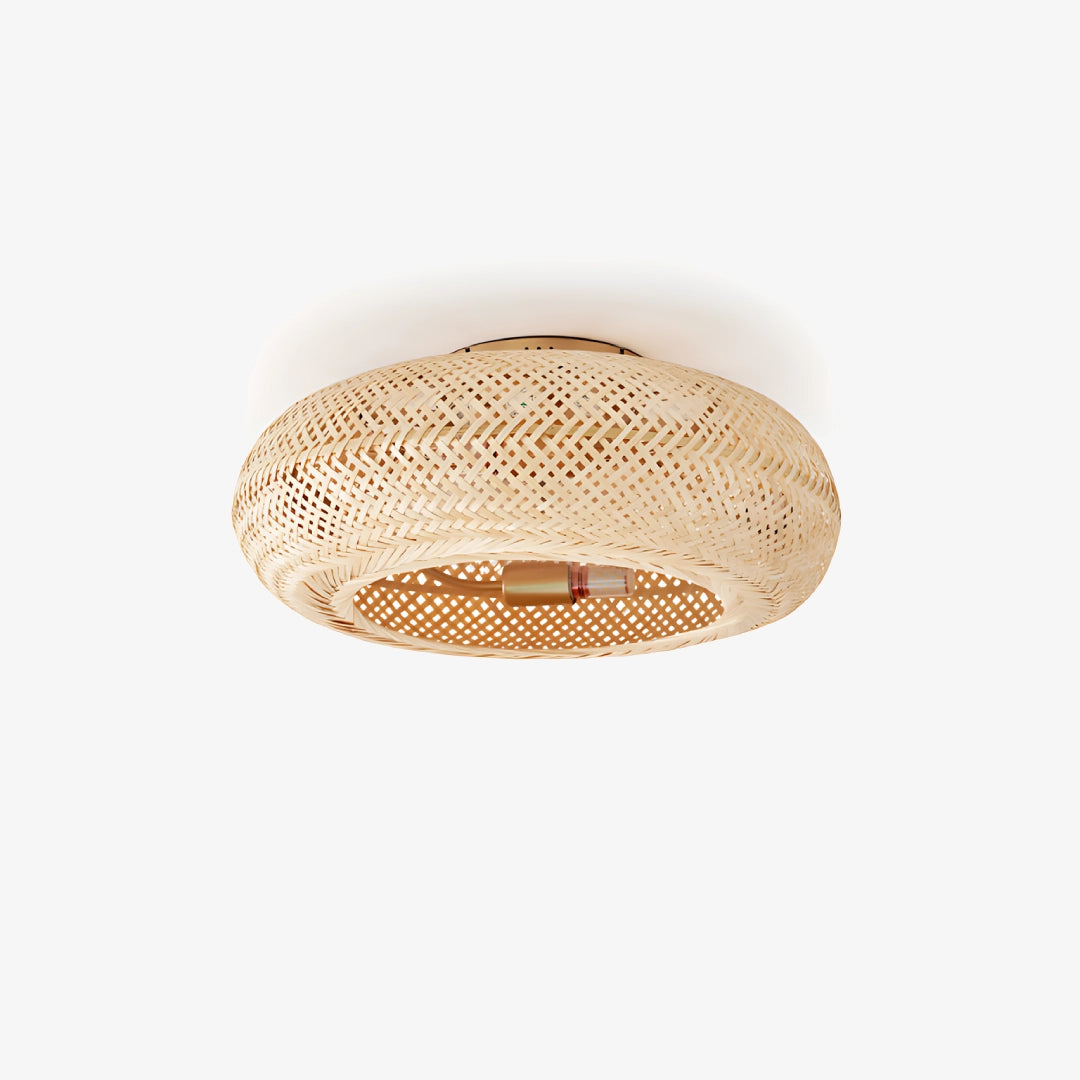 Ceiling Fan With Light | Woven Bamboo Flush Mount For Living Room Bedroom