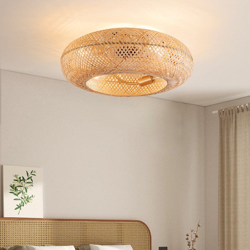 Ceiling Fan With Light | Woven Bamboo Flush Mount For Living Room Bedroom