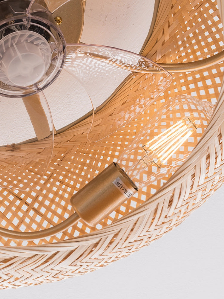 Ceiling Fan With Light | Woven Bamboo Flush Mount For Living Room Bedroom
