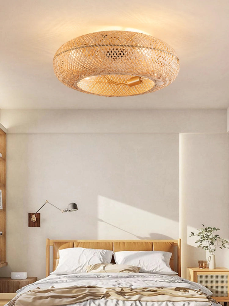 Ceiling Fan With Light | Woven Bamboo Flush Mount For Living Room Bedroom