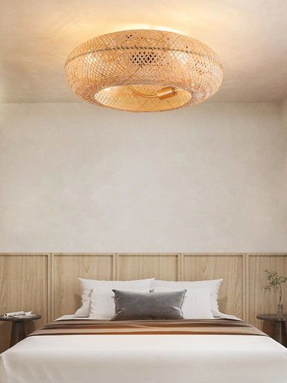 Ceiling Fan With Light | Woven Bamboo Flush Mount For Living Room Bedroom