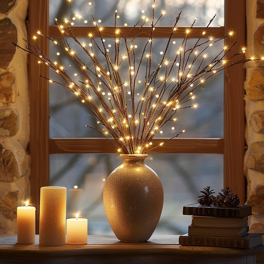 Lumières LED en branches de saule | Éclairage de vase en brindilles à piles
