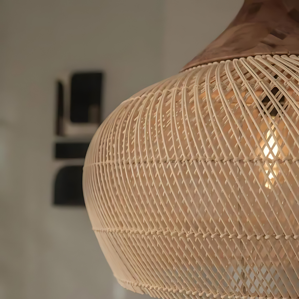 Boho Pendant Ceiling Light | Woven Shade Warm Ambient Lighting for Dining Room & Living Room