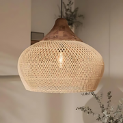 Boho Pendant Ceiling Light | Woven Shade Warm Ambient Lighting for Dining Room & Living Room