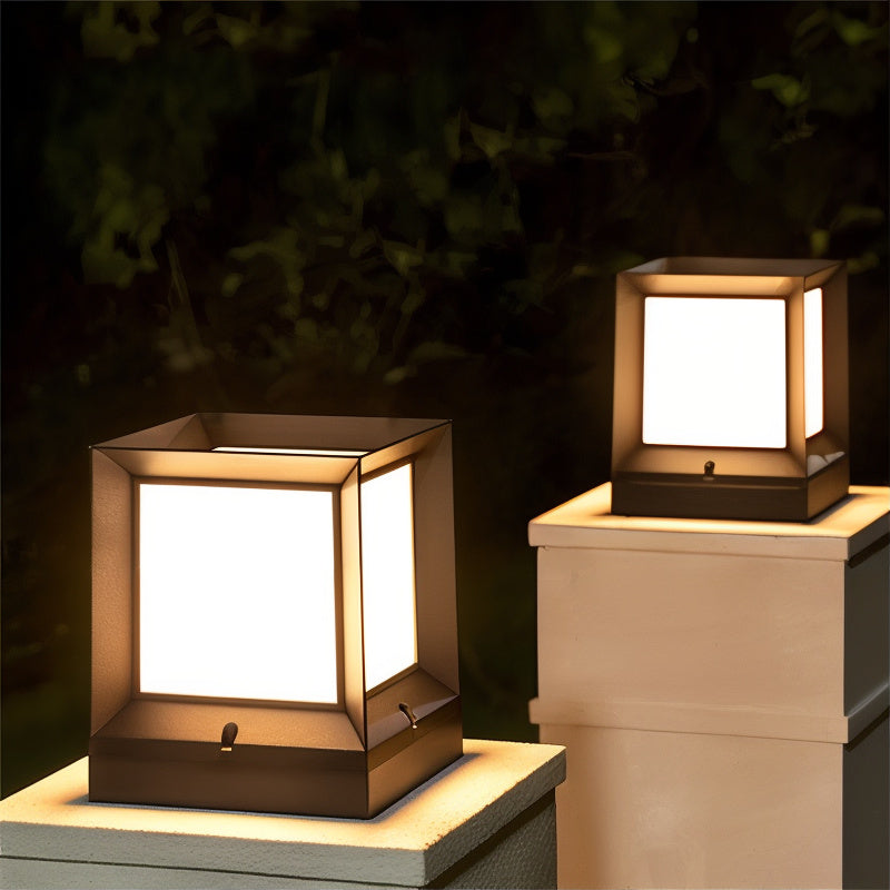Outdoor Cube Lantern | Pedestal Light For Driveway & Gate