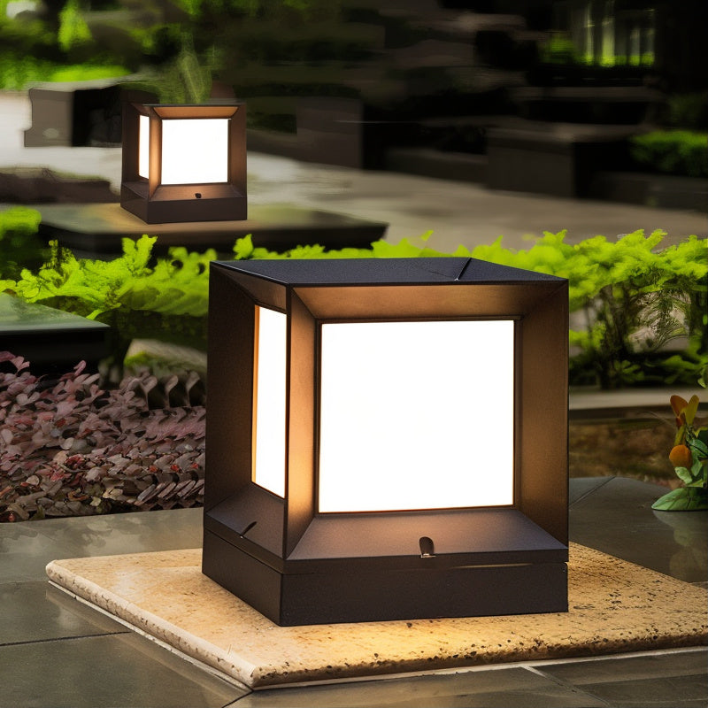 Outdoor Cube Lantern | Pedestal Light For Driveway & Gate