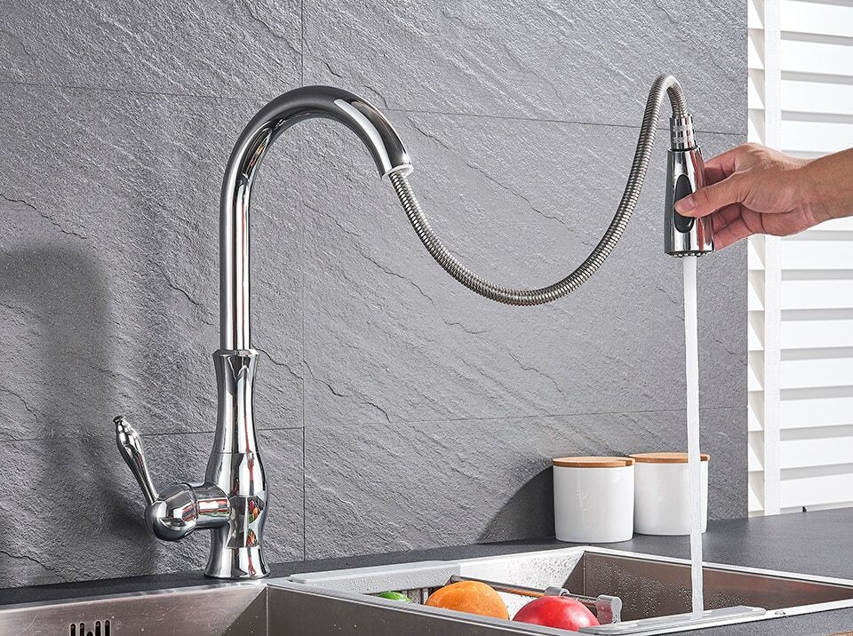 Kitchen Sink Mixer Tap With Pull-Out Spray | Single Lever High Arc