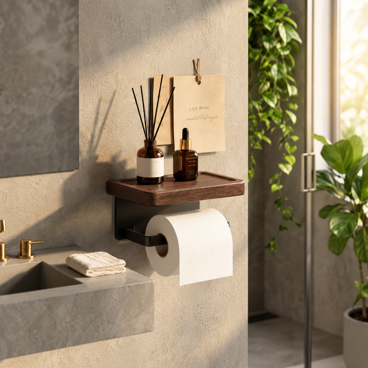 Support mural moderne en noyer, au design organique