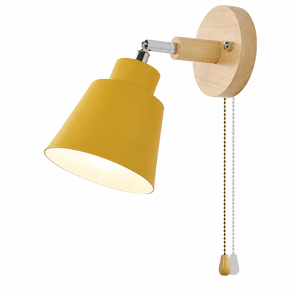 Adjustable Modern Wall Light with Pull Chain Switch | Modern Wooden Base Bedroom