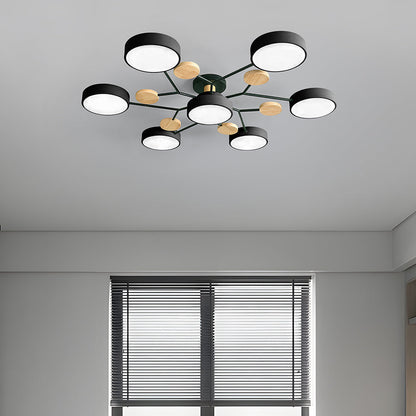 Modern Iron Ceiling Light Branching Round Shades View 54