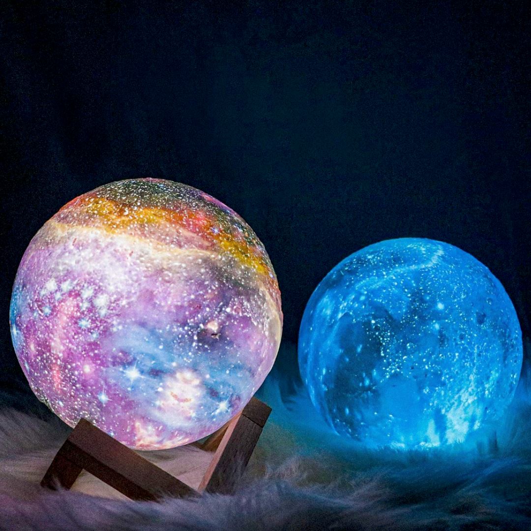 3D Galaxy Moon Lamp | Rechargeable LED Night Light With Remote 16 Colours