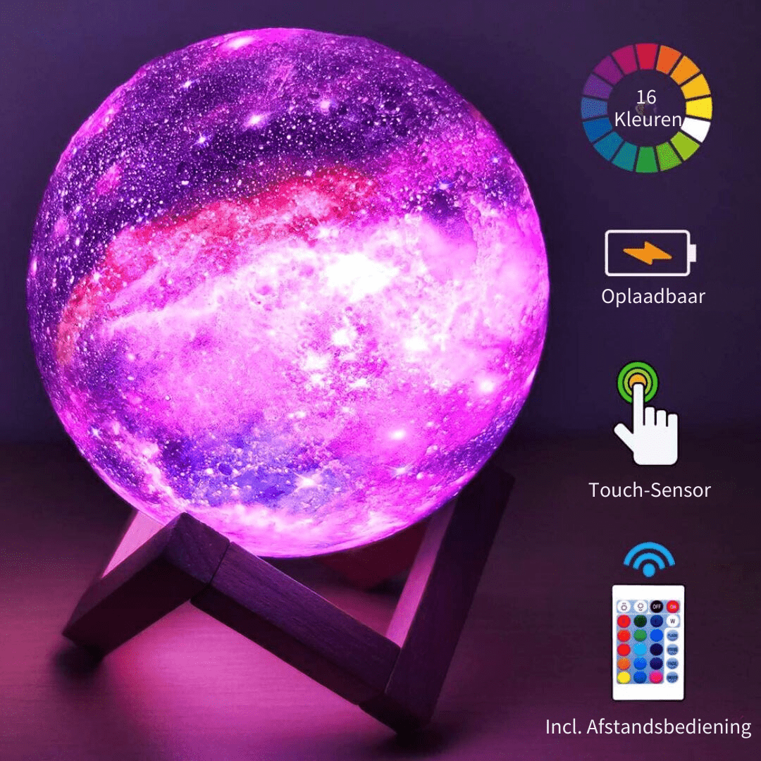 3D Galaxy Moon Lamp | Rechargeable LED Night Light With Remote 16 Colours