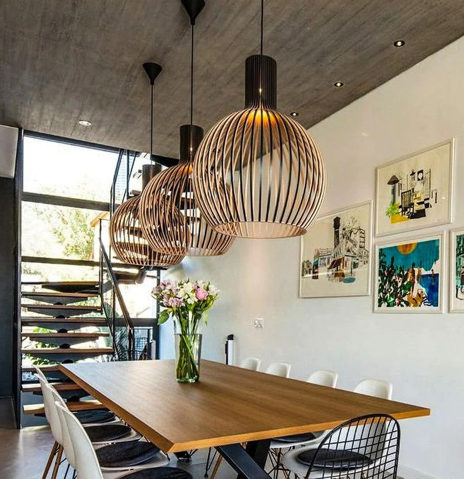 Ceiling Pendant Light Wood Finish | Geometric Design for Home Decor